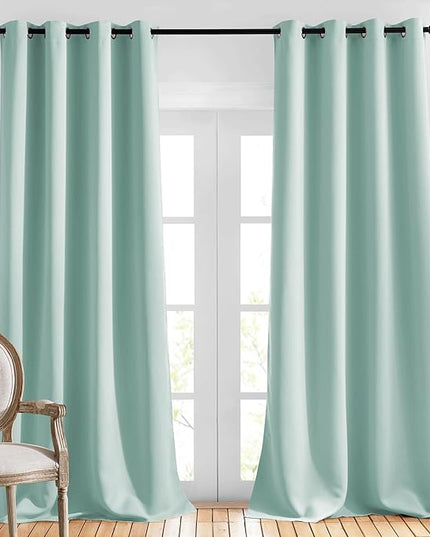 NICETOWN Room Darkening 108 inches Long Curtains for Living Room - Ring Top Thermal Insulated Sound Reducing Window Treatment Drapes for Nursery/Bedroom, W52 x L108, 2 Panels, Aqua Blue