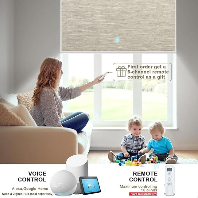 Motorized Blinds with Remote Smart Blackout Shades Electric Curtains Automatic Roller Blinds Shades for Indoor Windows Cordless with Alexa Google Home(Blackout Cloud Beige,W56.5X H62)