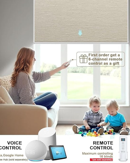 Motorized Blinds with Remote Smart Blackout Shades Electric Curtains Automatic Roller Blinds Shades for Indoor Windows Cordless with Alexa Google Home(Blackout Cloud Beige,W32.5X H62)