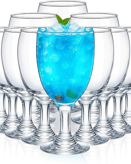 Patelai Set of 12 Clear Glasses 16 oz Water Goblet Glass Stemmed Water Glasses for Juice Wine Beer Tea Milk Cold Beverages Drinks Dishwasher Safe
