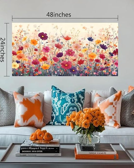 LKY ART Wall Art Canvas Floral Wall Decor for Living Room Colorful Wildflower Picture Garden Print Nature Floral Decorative Painting Office Bedroom Poster Artwork Home Decoration 24 x 48 inches