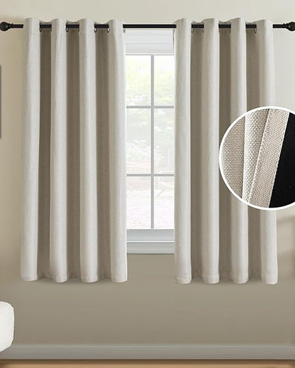 H.VERSAILTEX 90% Blackout Linen Curtains 63 Inches Long for Bedroom/Living Room Thermal Insulated Grommet Curtain Drapes Primitive Textured Burlap Effect Window Drapes 1 Panel - Heather Natural/Black