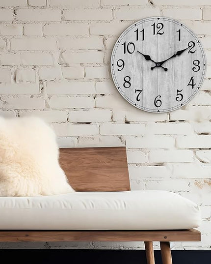 HYLANDA Wall Clock, Gray 16 Inch Wall Clocks Battery Operated Silent Non Ticking, Country Round Clocks Farmhous Wall Decorative for Kitchen, Bathroom, Living Room