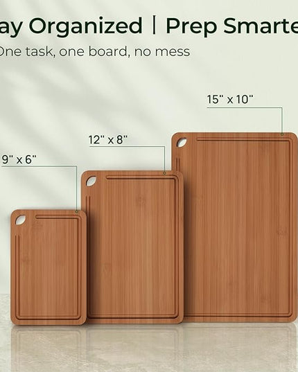 Bamboo Cutting Board, Durable Wood Cutting Boards for Kitchen with Deep Juice Grooves & Built-in Handles, Ideal Charcuterie & Chopping for Meat, Vegetables and Fruits Ideal Kitchen Gifts