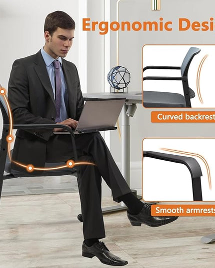 CLATINA Mesh Back Stacking Arm Chairs with Upholstered Fabric Seat and Ergonomic Lumbar Support for Office School Church Guest Reception (WithWheels Gray- 8 Pack)