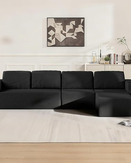 106" 3-Seater Sofa, Cloud Modular Sofa with Certified Foam, Upholstered Floor Sofa with Deep Seat, Upholstered Sofa for Bedroom Living Room, No Assembly Required (Black, Teddy Boucle)