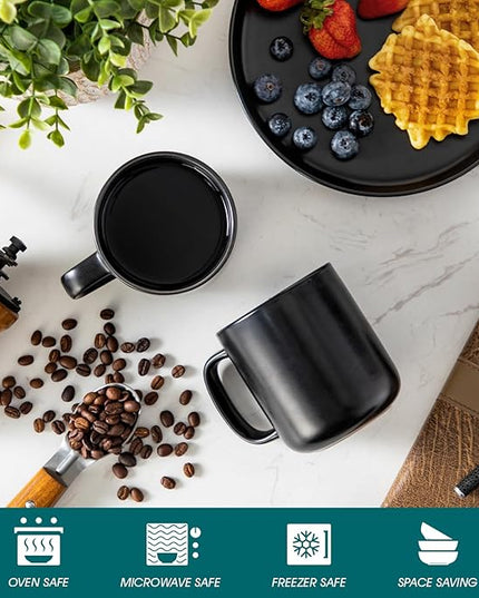 vancasso Stoneware Coffee Mugs Set, 16 oz Ceramic Coffee Cups for Americano Hot Tea Iced Coffee Cold Brew Cocoa Milk Mugs Set of 6, Dishwasher & Microwave Safe, Matte Black