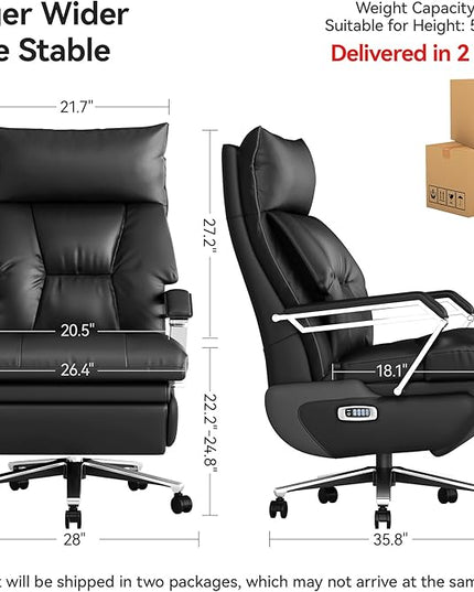 M80A Dual Motor Electric Executive Office Chair with Footrest, Comfortable Reclining Office Chair Wide Seat, Big and Tall Ergonomic Leather Home Office Desk Chair (Black,Multi-Functionality)