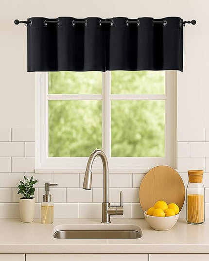 Simplebrand Halloween Black Window Valance for Kitchen 14 Inches Long 2 Panels Set, Blackout Valance Curtains for Living Room, Grommet Short Privacy Kitchen Curtains for Bedroom Kids Room, 40" Wx14 L