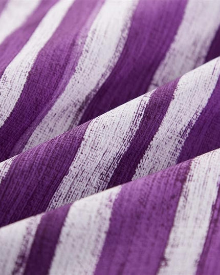 KAKIJUMN 7 Piece Bed in a Bag Stripe Comforter Set Full Size, White and Purple Patchwork Striped Comforter and Sheet Set, All Season Soft Microfiber Complete Bedding Sets(Purple,Full)