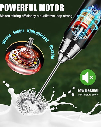 YUSWKO Rechargeable Milk Frother Handheld Frother Wand Drink Mixer for Coffee, Electric Whisk 3 Speed Adjustable, Coffee Foamer Maker with 3 Stainless Whisks Ideal Stirrers for Travel - Pink
