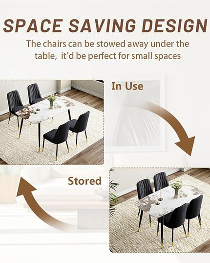 Small Dining Table Set for 4，50'' Sintered Stone Table with 4 Chair Dining Table Set，Easy to Assemble，Suitable for Small Spaces