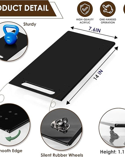360° Sliding Tray for Coffee Maker & Kitchen Appliances - Silent Rubber Wheels, Acrylic Organizer Tray for Under Cabinet - Space Saving Countertop Accessory, 7.6x14 Inch (Black)