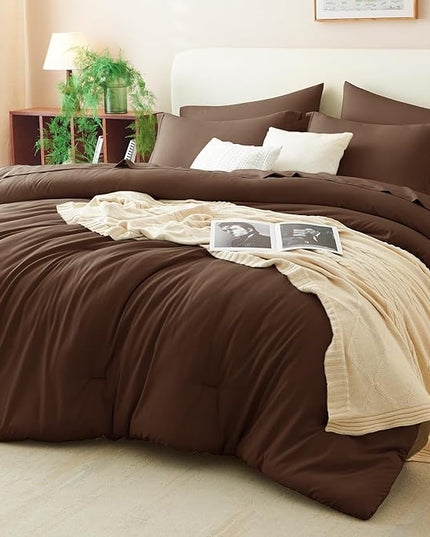 CozyLux King Size Comforter Set Brown, 7 Pieces Bed in a Bag King Comforter Set with Sheets, Soft Bedding Set with Down Alternative Comforter, Fitted Sheets, Flat Sheets, Pillow Shams and Pillowcases