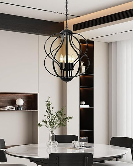 Black Chandelier for Dining Room Light Fixture, 4-Light Modern Farmhouse Chandelier, 17" Large Ceiling Hanging Industrial Pendant Light for Kitchen Island Living Room Foyer Entryway Stair