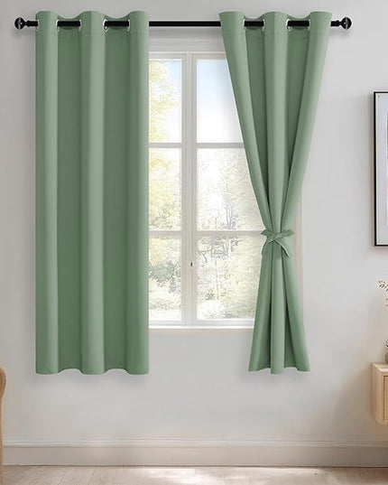JIUZHEN Light Sage Blackout Curtains for Bedroom - Light Blocking and Noise Reducing Grommet Curtains for Living Room Darkening Curtains, Set of 2 Window Curtain Panels, 38 x 63 Inch Length