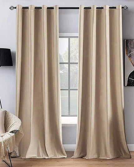 MIULEE 2 Panels Blackout Velvet Curtains Solid Soft Grommet Camel Beige Curtain Thermal Insulated Soundproof Room Darkening Black Out Curtains/Drapes/Panels for Living Room Bedroom 52 x 108 Inch