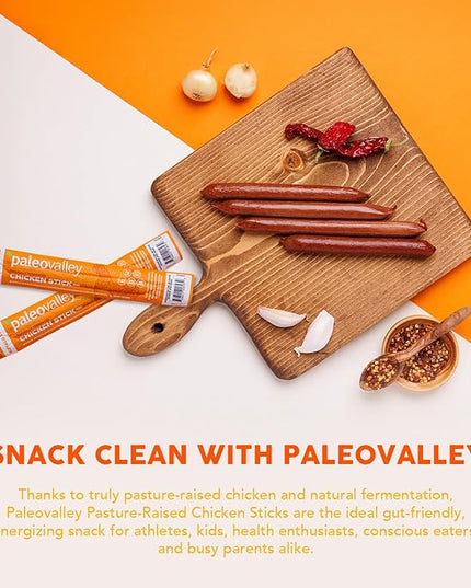 Paleovalley Pasture-Raised Chicken Sticks – 10 Pack – 7g Protein per Stick – Keto-Friendly, Paleo, Gluten-Free, Nitrate-Free – On-the-Go Snack (10 Pack, Buffalo)
