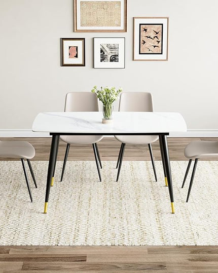 50'' Dining Table Set for 4, Dining Room Sets for 4, Sintered Stone Dining Table Chairs Set of 4, Easy to Assemble，Suitable for Small Spaces