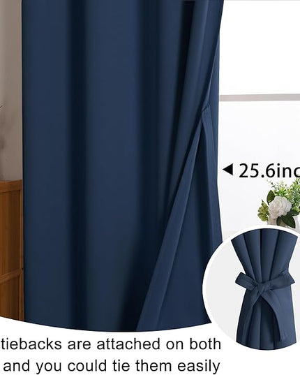 JIUZHEN Navy Blackout Curtains for Bedroom - Light Blocking and Noise Reducing Grommet Curtains for Living Room Darkening Curtains, Set of 2 Window Curtain Panels, 38 x 72 Inch Length