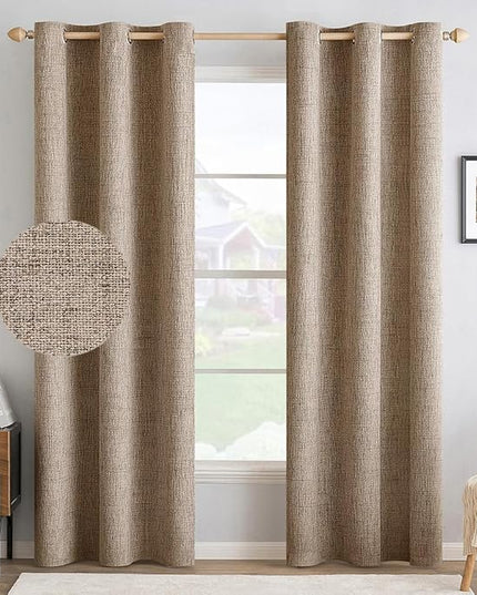 MIULEE 100% Blackout Linen Textured Curtains for Bedroom Solid Thermal Insulated Copper Brown Grommet Room Darkening Curtains & Drapes Luxury Decor for Living Room Nursery 42 x 90 Inch (2 Panels)