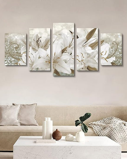 LUDUHU Golden Orchid Flowers Canvas Print - Abstract Floral Wall Art Painting Decor for Home Decoration Artwork Picture Bedroom (B,Oversize 80x40inch)