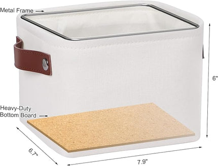 Kntiwiwo Small Fabric Storage Bins, 7.8x6.7x5.9 inch Mini Storage Cubes 4-Pack Storage Basket for Makeup Collapsible Fabric Storage Organizer with Handles, Decorative Basket for Desk, Shelves, White