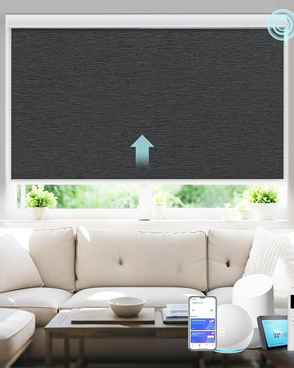Motorized Blinds with Remote Smart Blackout Shades Electric Curtains Automatic Roller Blinds Shades for Indoor Windows Cordless with Alexa Google Home(Blackout Cloud Black,W41x H62)