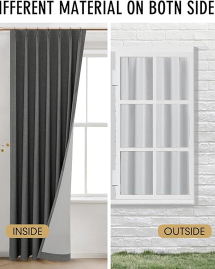 IVAPUPU Linen Pinch Pleated 100% Blackout Curtains for Bedroom - 2 Pages Black Out Grey Curtains 84 Inch Long 2 Panel for Living Room Darkening Thermal Window Curtain Drapes with 16pc Hooks