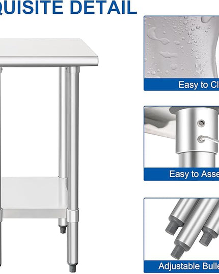 HARDURA Stainless Steel Table 24X18 Inches with Undershelf and Galvanized Legs NSF Heavy Duty Commercial Prep Work Table for Restaurant Kitchen Home and Hotel