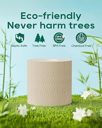 ECOLipak Bamboo Toilet Paper 3 Ply, Septic Safe Toilet Tissue, 12 Double Rolls, 320 Sheets Per Roll, Tree Free, Non Toxic, Soft and Absorbent, Eco Friendly Dye-Free Paper, Brown