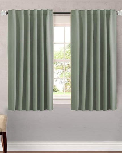 H.VERSAILTEX Blackout Curtains Thermal Insulated Window Treatment Panels Room Darkening Blackout Drapes for Living Room Back Tab/Rod Pocket Bedroom Draperies, 52 x 54 Inch, Light Sage, 2 Panels