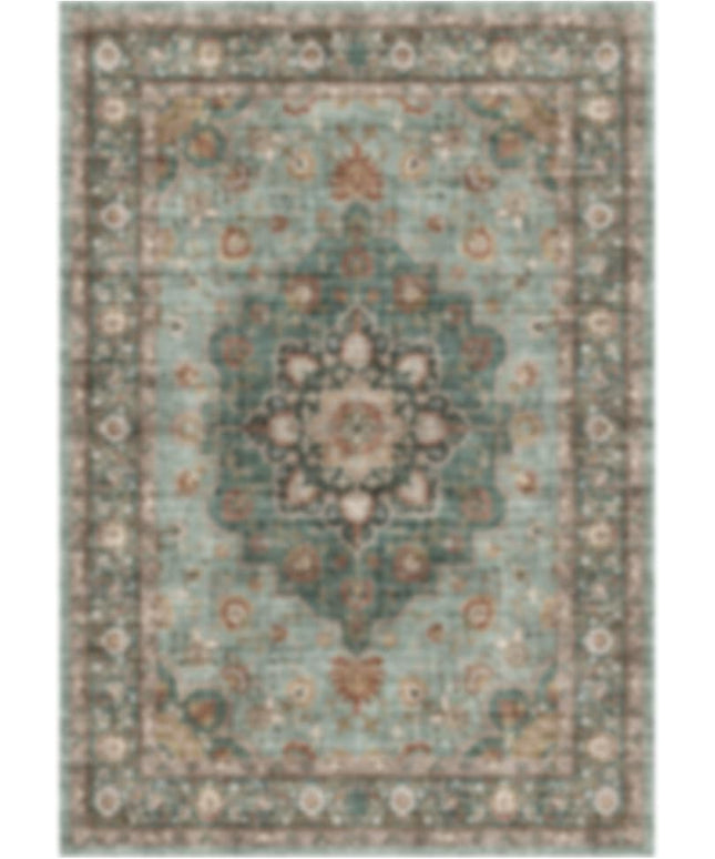 Washable 7x7 Rug Square - Soft Living Room Area Rug for Under Sofa Non-Slip Rugs for Bedroom Dining Room - Stain Resistant Farmhouse Decor for Family with Pets & Kids (Green, 7x7)