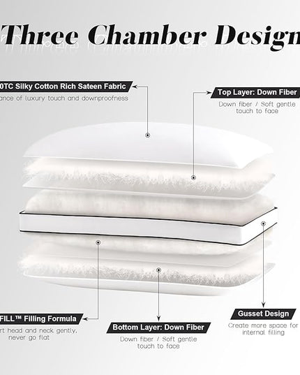 Feather Down Pillows Queen Size Set of 2 with Gusset, Luxury Hotel Collection Bed Pillow 2 Pack, Down Surrounded Gusseted Pillows for Sleeping, Soft Fluffy for Side, Back Sleepers 20x30 in.