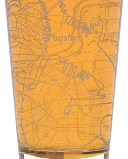 Well Told Engraved Boston Massachusetts Map Pint Glass, Etched Beer Gift (16 oz, Clear) City Map Pint, Custom City Glassware, Gifts For Beer Lovers
