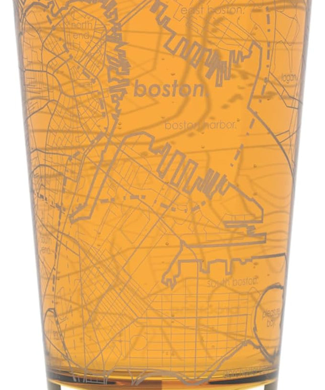 Well Told Engraved Boston Massachusetts Map Pint Glass, Etched Beer Gift (16 oz, Clear) City Map Pint, Custom City Glassware, Gifts For Beer Lovers