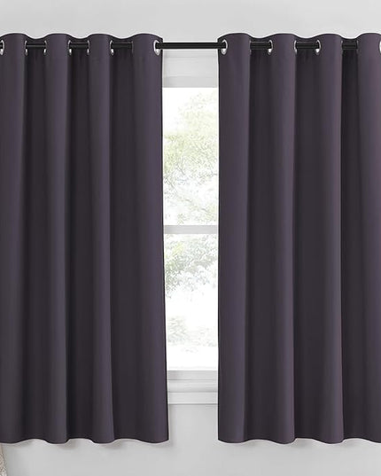 NICETOWN Greyish Purple Blackout Curtain for Living Room - Solid Thermal Insulated Grommet Blackout Panel/Drape for Bedroom Kitchen Window (1 Panel, 52 inches Wide by 54 inches Long)