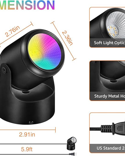 RGBW Christmas Spot Lights Indoor 6W Up Lights Indoor with Remote Control 16 Color Changing Uplighting Indoor 120V LED Spotlight Indoor Dimmable Uplights Indoor for Parties Plant Decor, 2 Pack