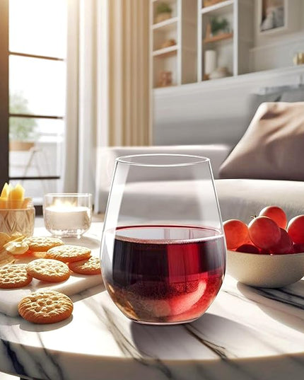 Amazing Abby - Cindy - 14-Ounce Unbreakable Tritan Wine Glasses (Set of 6), Plastic Stemless Wine Tumblers, Reusable, BPA-Free, Dishwasher-Safe, Perfect for Poolside, Outdoors, Camping, and More