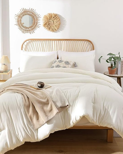 ROSGONIA Oversized King Comforter Ivory, 3pcs(1 Boho Comforter & 2 Pillowcases) Soft Lightweight Oversized King Size Comforter Sets All Season Bedding