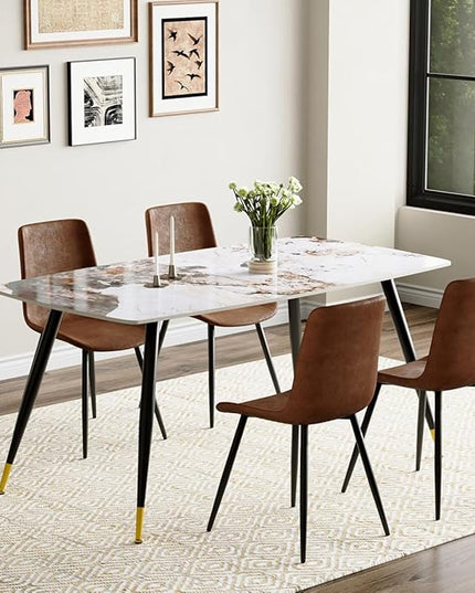 Modern Dining Table Set for 4, 62'' Sintered Stone Dining Table with 4 Chairs, Easy to Assemble