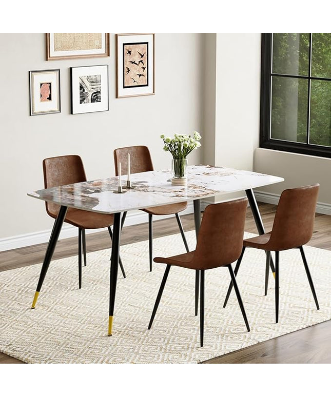 Modern Dining Table Set for 4, 62'' Sintered Stone Dining Table with 4 Chairs, Easy to Assemble