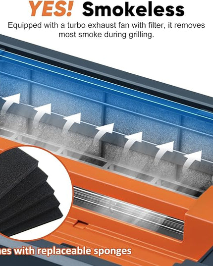 Electric Grill, CUSIMAX Smokeless Indoor Grill & Griddle, Electric Korean BBQ Grill with Turbo Smoke Extractor & REPLACEABLE Filter Sponge, Smart LED Display, Larger Grilling Area, 1500W(New Model)