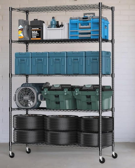 Himimi Storage Shelves 60"W Wire Shelving with Wheels 3250LBS Heavy Duty Metal Shelves for Storage, 5-Tier Adjustable Wire Rack Shelving Garage Shelving Kitchen Storage Shelves 24"Dx60"Wx82"H, Black