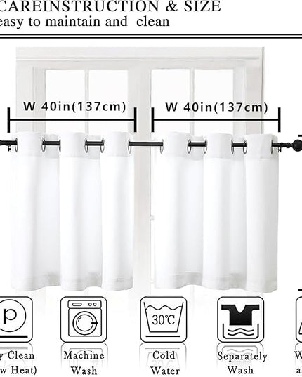 Simplebrand Pure White Short Kitchen Curtains 24 Inch Length 2 Panels Set, Light Filtering Small Windows Curtain for Bathroom, Cabinet, Basement, RV Camper, Privacy Soft Short Drapes, 40 x 24 Inch