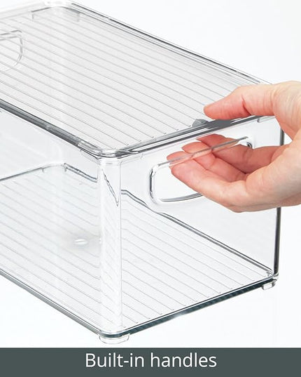 mDesign Plastic Deep Storage Bin Box Container with Lid and Built-In Handles - Organization for Fruit, Snacks, or Food in Kitchen Pantry, Cabinet, or Cupboard, Ligne Collection, 2 Pack, Clear