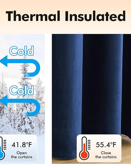 MIULEE 2 Panels Blackout Velvet Curtains Solid Soft Grommet Royal Blue Curtains Thermal Insulated Soundproof Room Darkening Curtains/Drapes/Panels for Living Room Bedroom 52 x 90 Inch