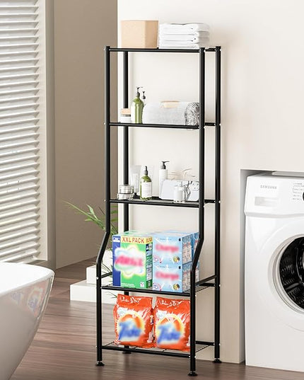 5-Tier Narrow Storage Shelves, 1000LBS Total Capacity Metal Wire Rack with Leveling Feet, Rust-Resistant Organizer for Small Space, Kitchen, Bathroom, Garage, Pantry, Laundry Room, Black