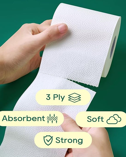 ECOLipak Bamboo Toilet Paper 3 Ply, Septic Safe Toilet Tissue, 12 Double Rolls, 320 Sheets Per Roll, Tree Free, Non Toxic, Soft and Absorbent, Eco Friendly Dye-Free Paper, White