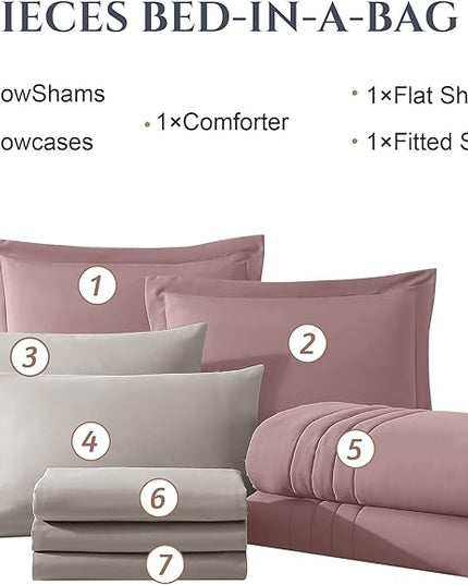 Monbix Full Comforter Set - 7 Pieces Bed in a Bag Full Size Bedding Sets with Comforters, All Seasons Down Alternative Comforter with Sheets,Pillowcases & Shams